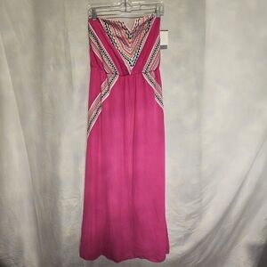 My Michelle Pink Chevron Strapless Maxi Dress Women's Large NWT